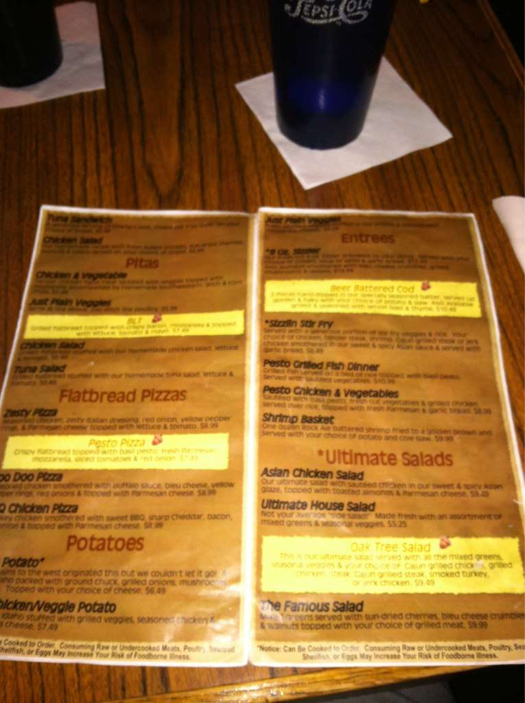 Menu at Oak Tree Lounge pub & bar, Jackson