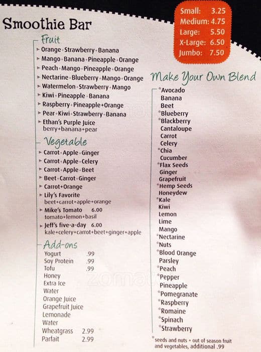 Sookhee's Produce and Squeeze Juice Bar Menu Urbanspoon/Zomato
