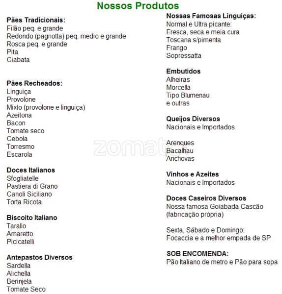 Padaria São Domingos cardápio