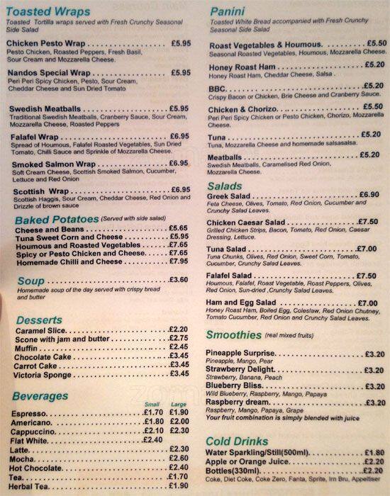 Menu at The Coffee Mill cafe, Edinburgh, 5456 West Port