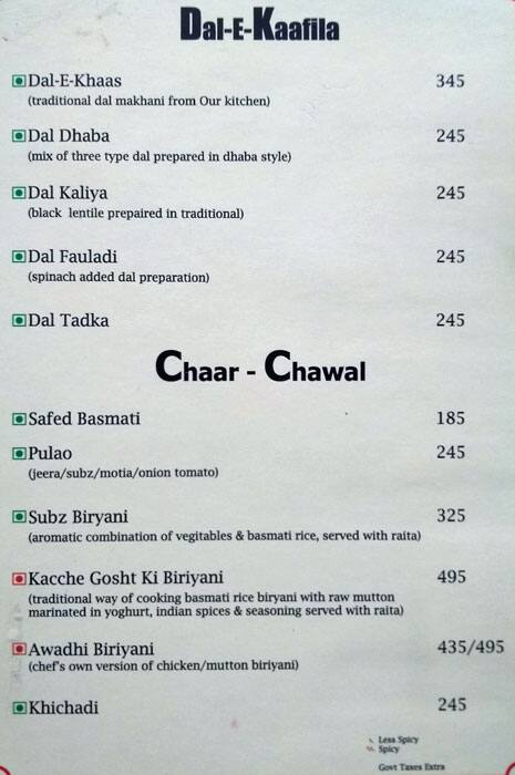 Menu at Skyline, Lucknow