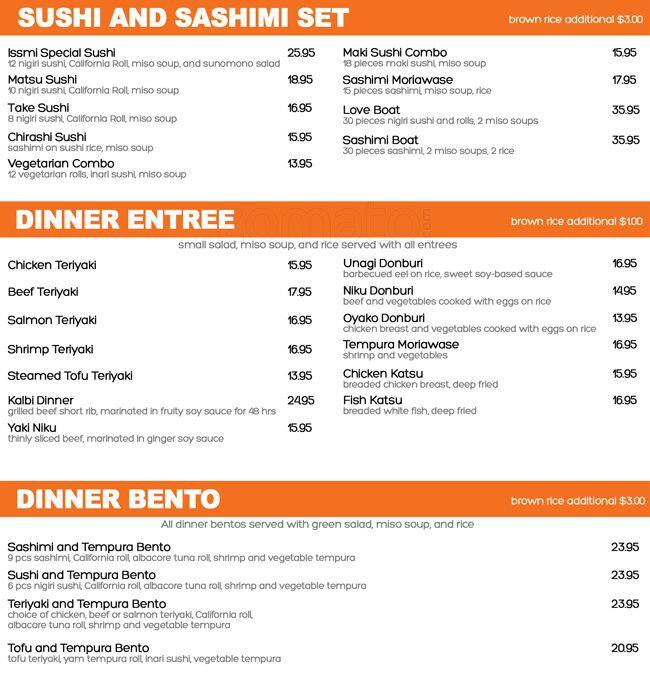 Issmi Japanese Restaurant menu