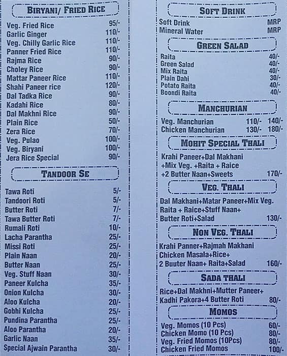 Mohit Restaurant menu