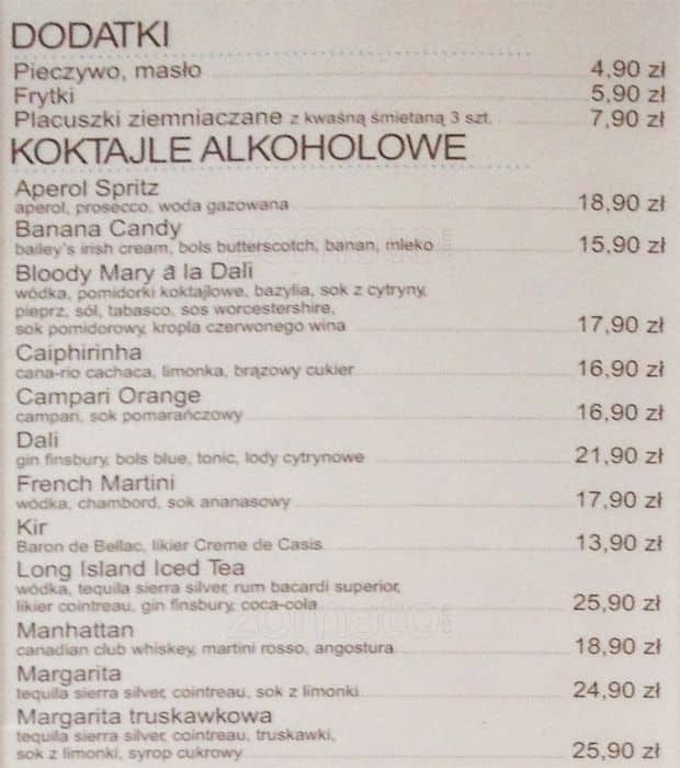 Menu at Dali Club & Lunch Bar Cafe, Kraków