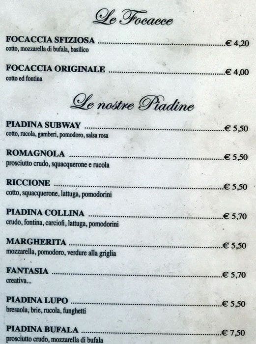 Menu di Subway Bar 