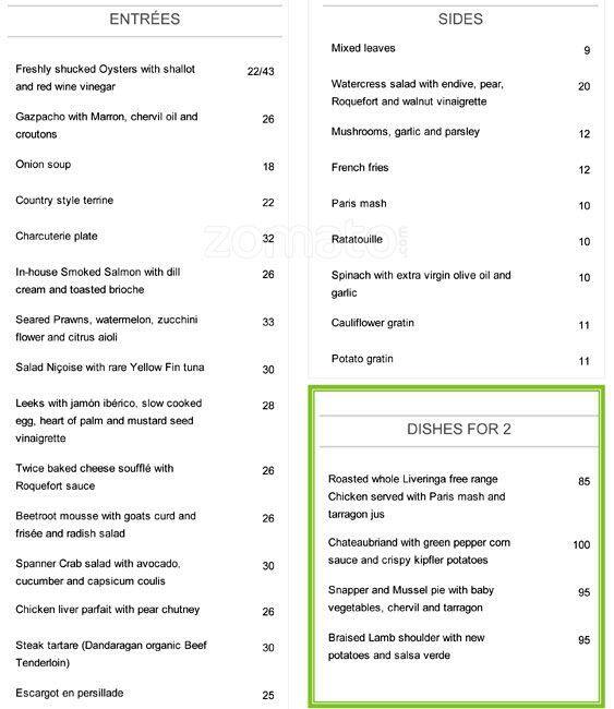 Bistro Guillaume Menü, Bistro Guillaume, Burswood, Perth için Menü