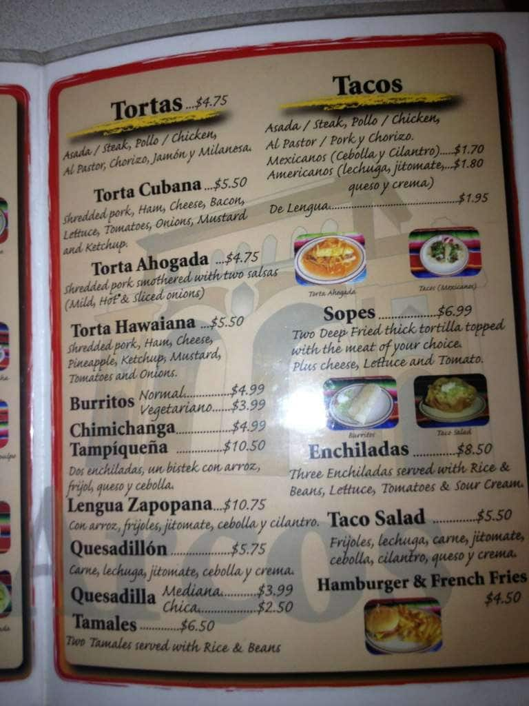 Menu at Los Arcos, Green Bay