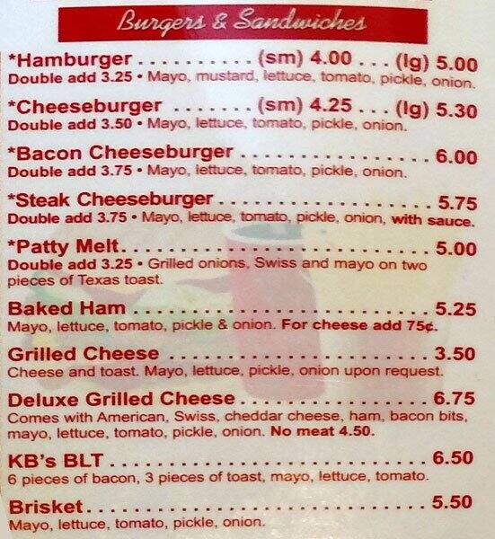 Kevin Brown's Burgers menu - Urbanspoon/Zomato