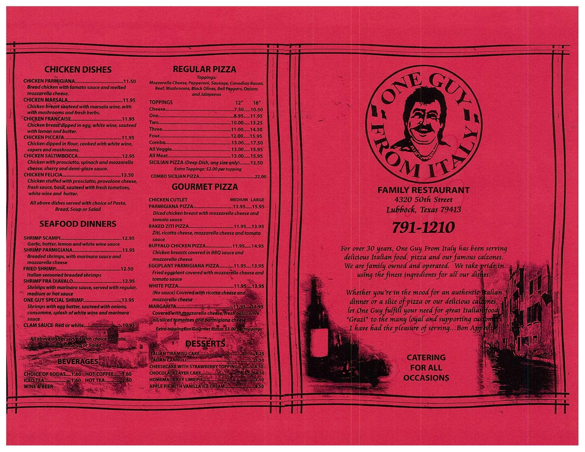 One Guy From Italy Restaurant Menu