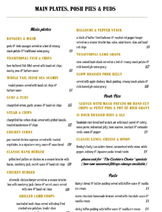 Menu at The Old Bank pub & bar, Liverpool, James St