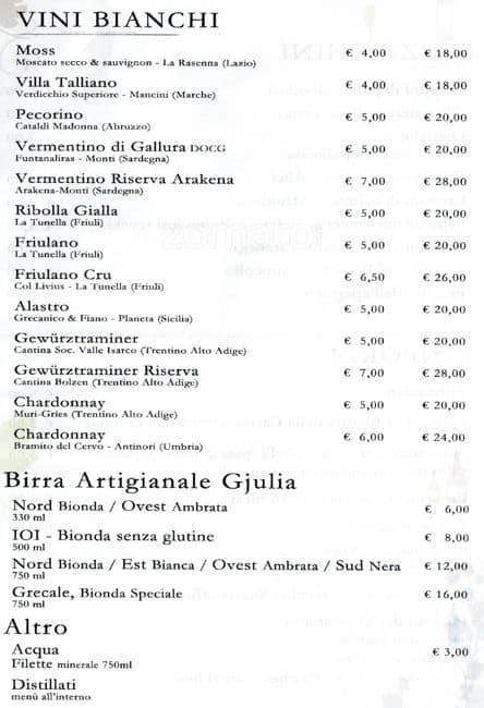 Menu di Enoteca Bonomi Roma 