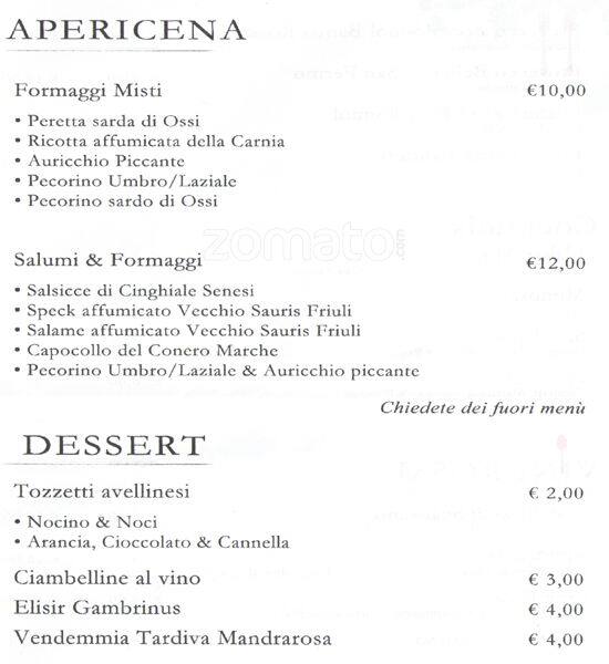 Menu di Enoteca Bonomi Roma 