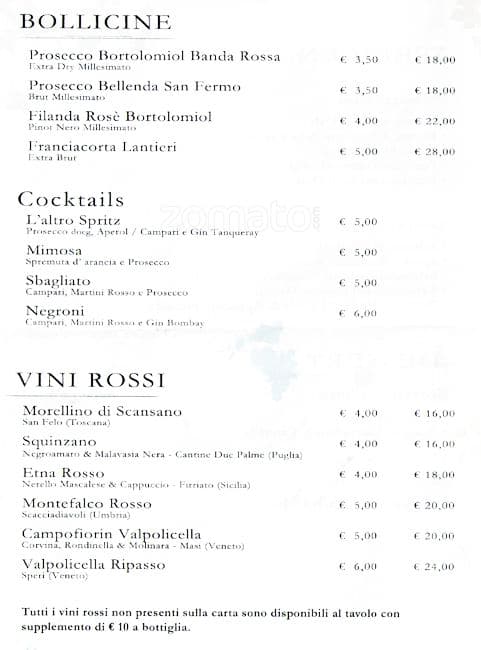 Menu di Enoteca Bonomi Roma 