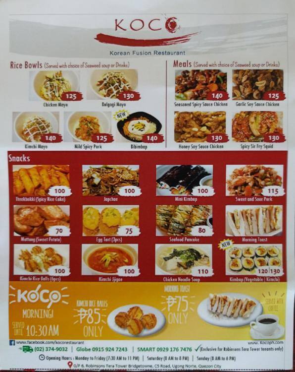 Koco Menu, Menu v reštaurácii Koco, Libis, Quezon City - Zomato Filipíny