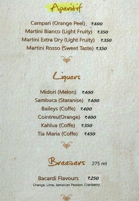 The Cliff Menu Menu For The Cliff Bhugaon Pune