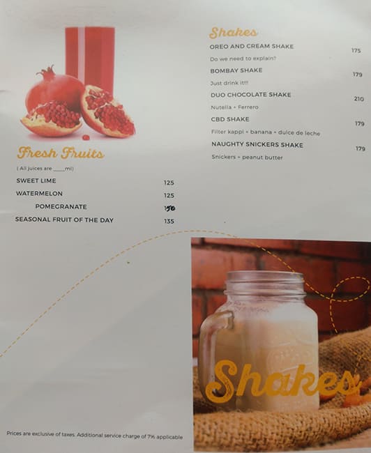 Menu at VB Signature, Chennai