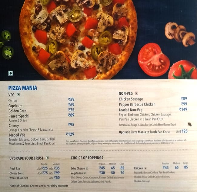 Domino S Pizza Menu Menu For Domino S Pizza Sector 8 Chandigarh