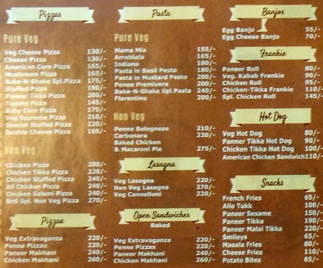 Bake N Shake Menu, Menu for Bake N Shake, Vijay Nagar, Indore Zomato