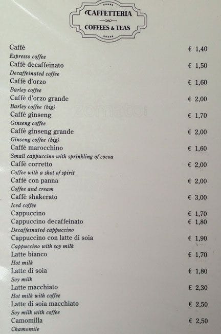 Menu di Gran Bar Ghirlandaio 