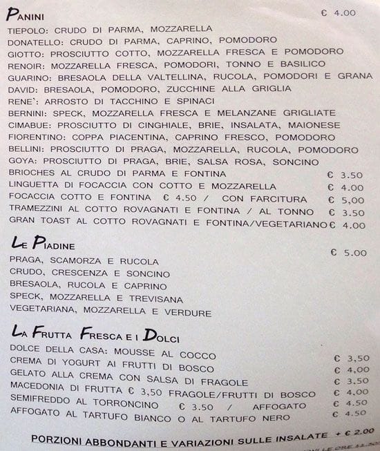 Menu di Cafè Monet 