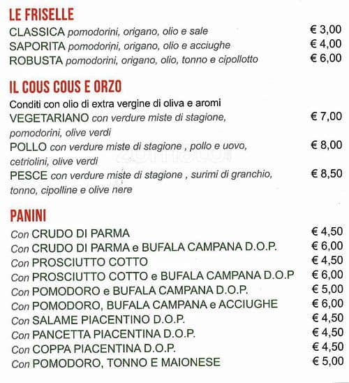 Menu di Quintessenza 