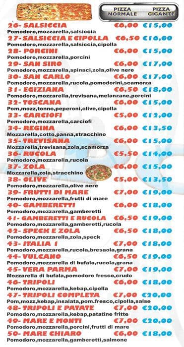 Menu di Pizzeria Tripoli Kebab 