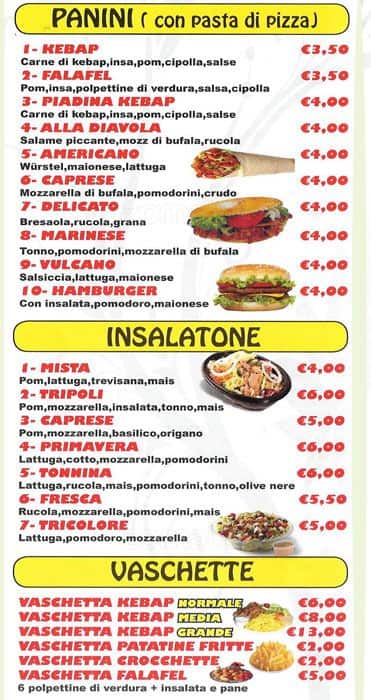 Menu di Pizzeria Tripoli Kebab 