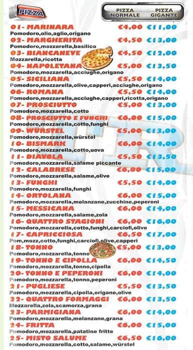 Menu di Pizzeria Tripoli Kebab 