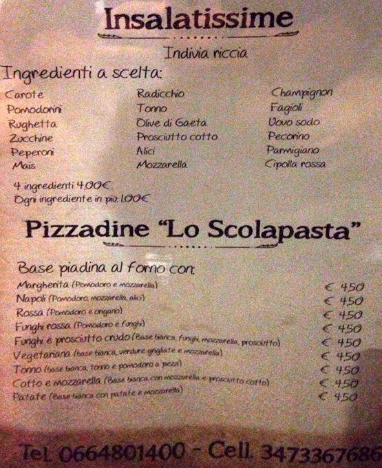 Menu de Lo Scolapasta