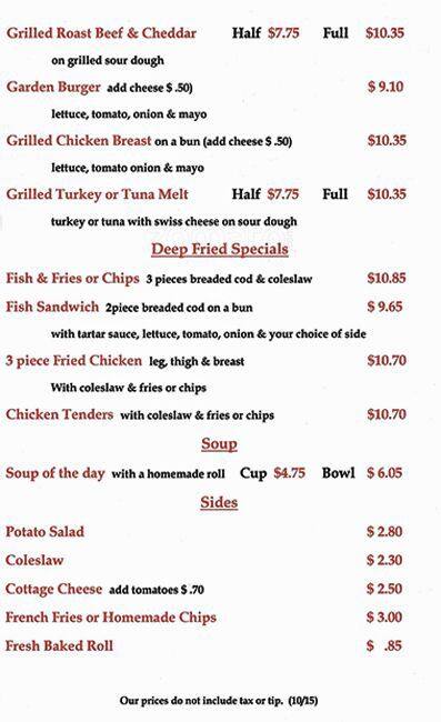 Steve's Cafe menu