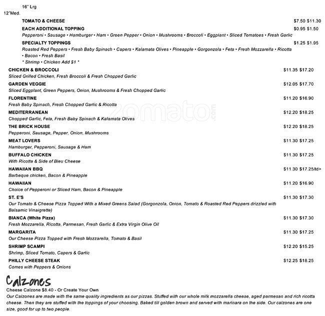 Brickhouse Pizza & Grille Menu Urbanspoon/Zomato