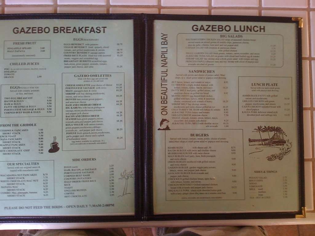 Gazebo Menu, Menu for Gazebo, Lahaina, Rest of Hawaii Urbanspoon/Zomato