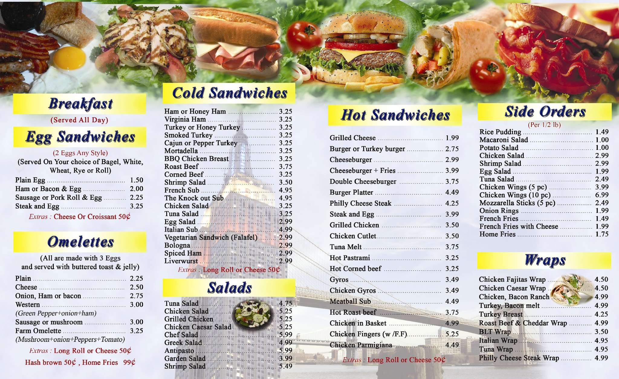 Paradise Deli menu, Menu restauracji Paradise Deli, Jersey City, Jersey