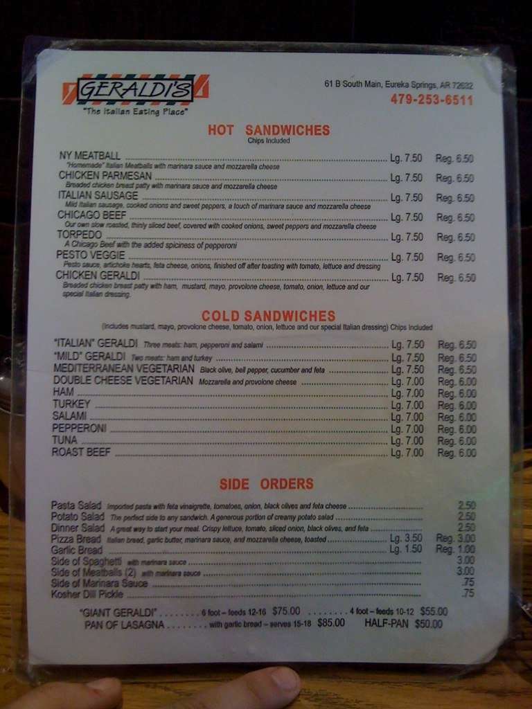 Geraldis Restaurant Menu, Menu for Geraldis Restaurant, Eureka Springs, Eureka Springs