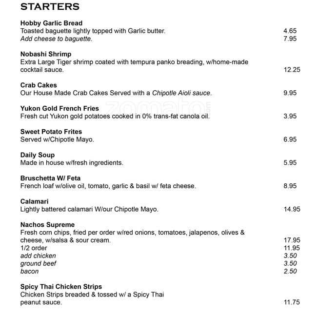 Hobby Menu Menu at Hobby Horse Arms pub & bar, Uxbridge