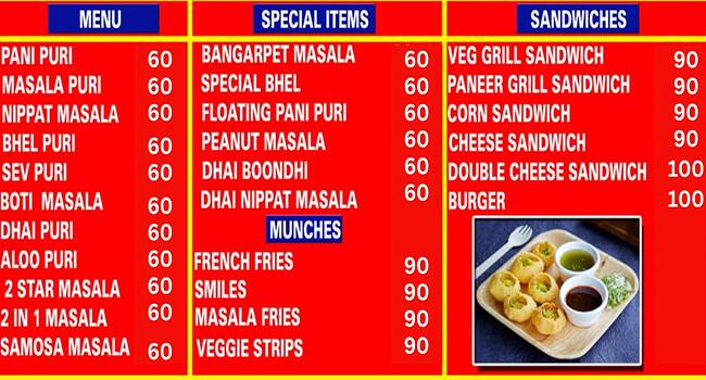 Menu of A1 Bangarpet Chats, Whitefield, Bangalore