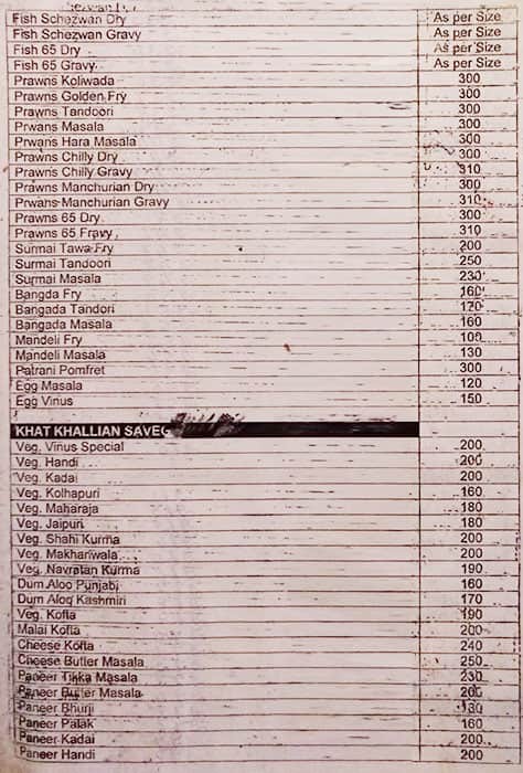Vinus Menu Menu at Vinus Bar & Restaurant, Mumbai, Opposite Bhagwati Hospital 1
