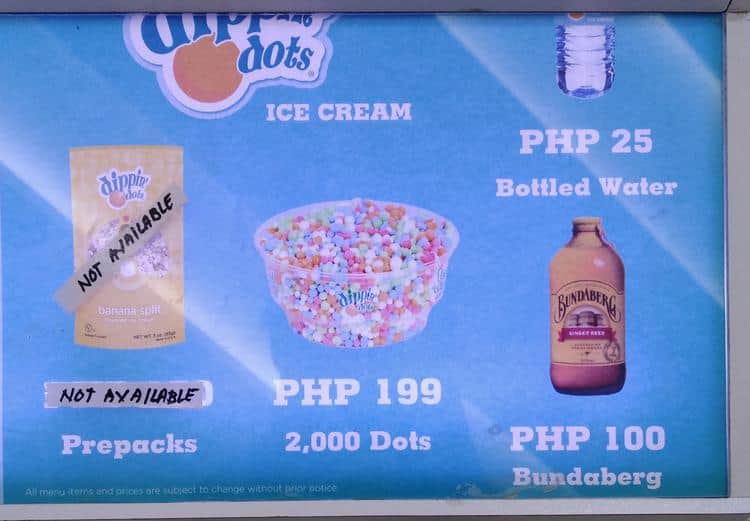 Dippin' Dots Menu, Menu for Dippin' Dots, Alabang, Muntinlupa City