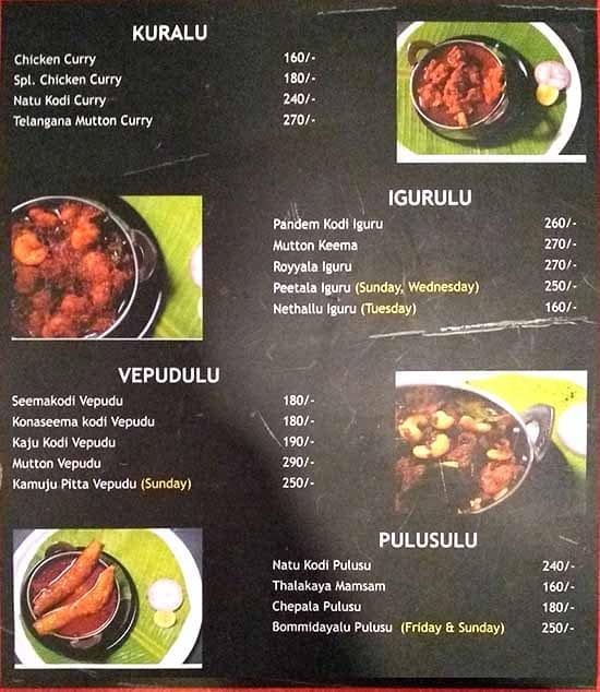 Menu at Pandem Kodi Really Telugu Traditional, Hyderabad