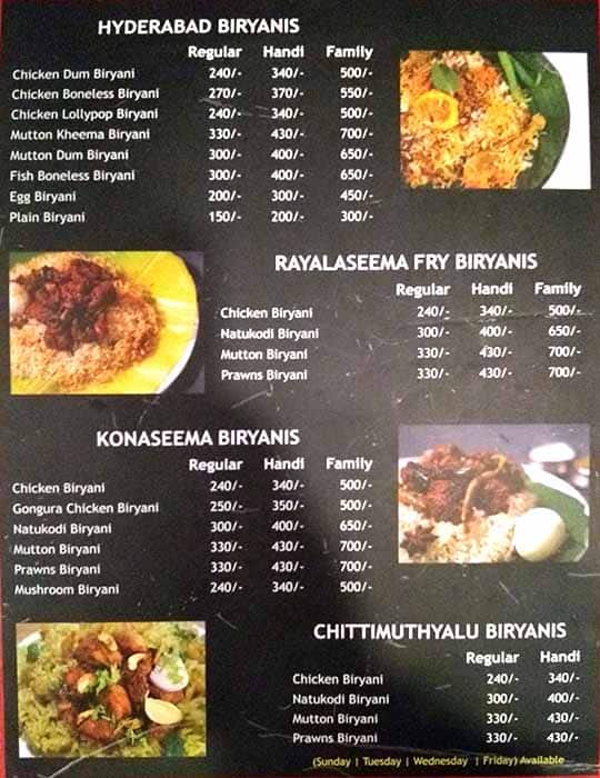 Menu at Pandem Kodi Really Telugu Traditional, Hyderabad