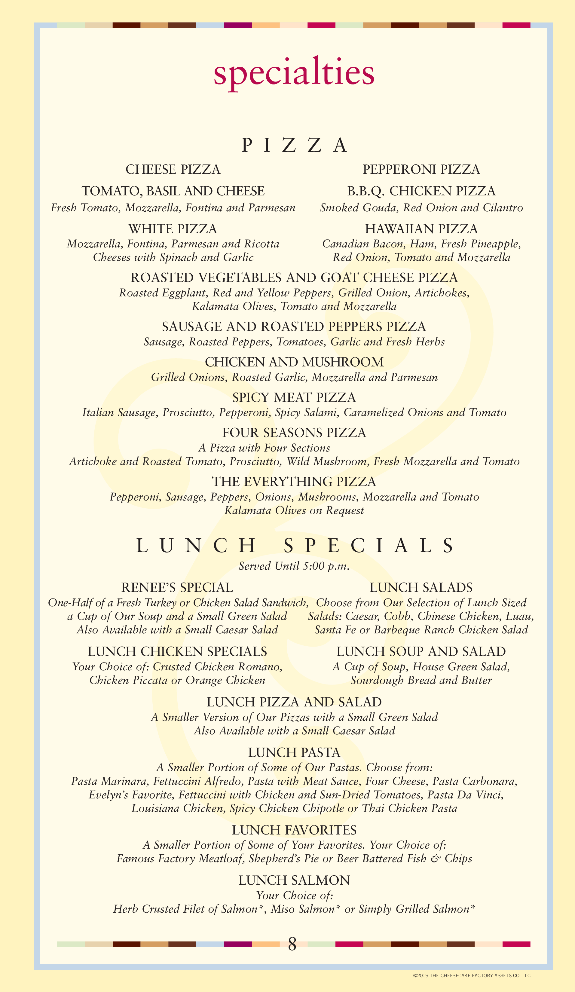 Cheesecake Factory Catering Menu Pdf Prices