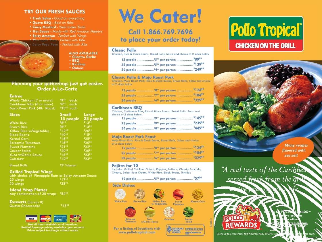 Pollo Tropical Menu, Menu for Pollo Tropical, Palm Beach Lakes, Miami