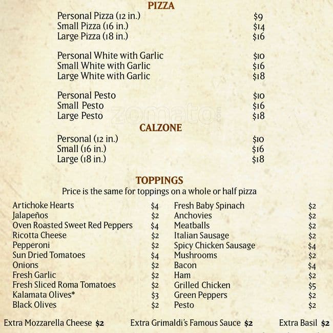 Grimaldi's Pizzeria Menu, Menu for Grimaldi's Pizzeria, Alamo Heights