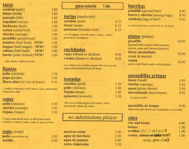 Menu at Taqueria St. Marks Place restaurant, New York City