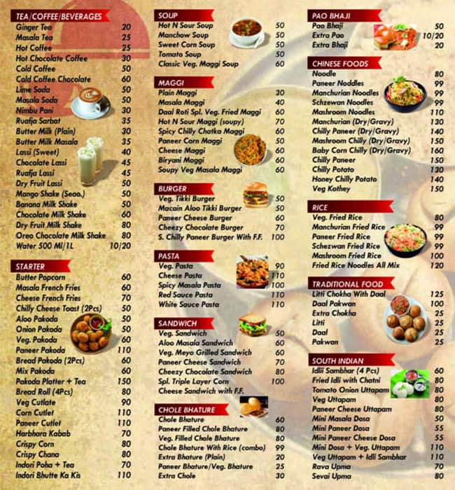 Menu at Daal Roti Cafe, Jabalpur