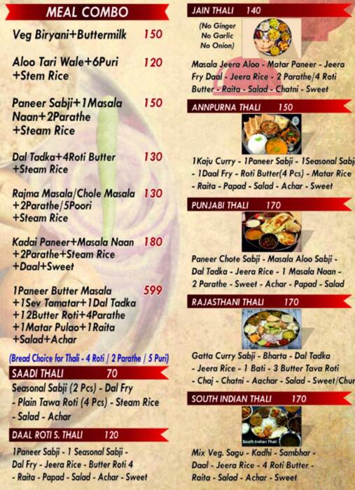 Menu at Daal Roti Cafe, Jabalpur