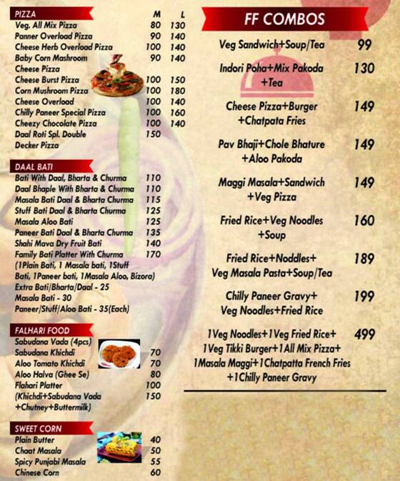 Menu at Daal Roti Cafe, Jabalpur