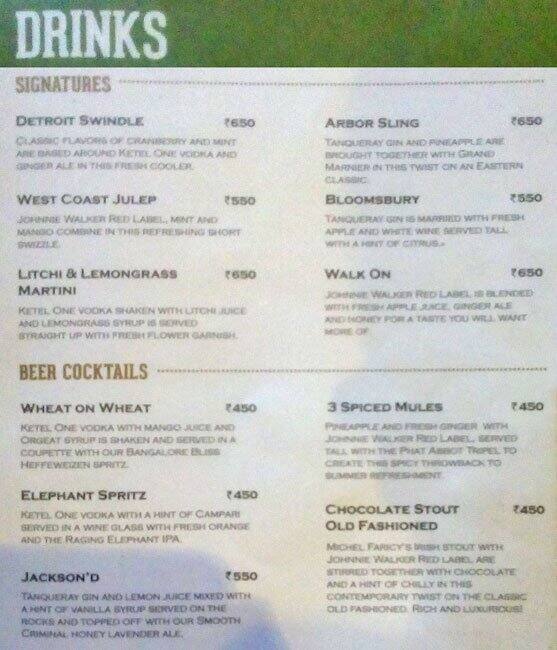 Arbor Brewing Company menu, Menu restauracji Arbor Brewing Company