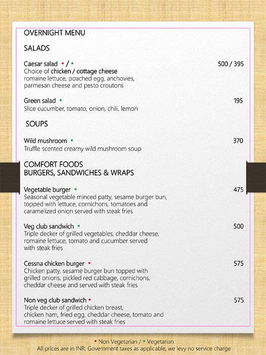 Nook - Aloft Bengaluru Cessna Business Park menu