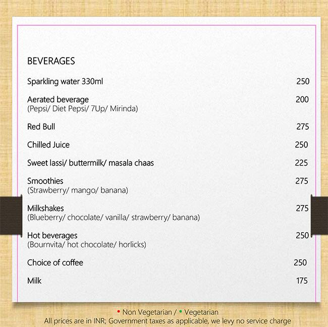 Nook - Aloft Bengaluru Cessna Business Park menu